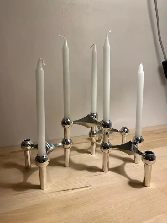 ANENG DIY Unique Tri-Chandelier Sculpture Silver Stainless Steel Metal Geometric Molecular Structure Matching Candlestick Holders/Colors-Silver/Black/Gold