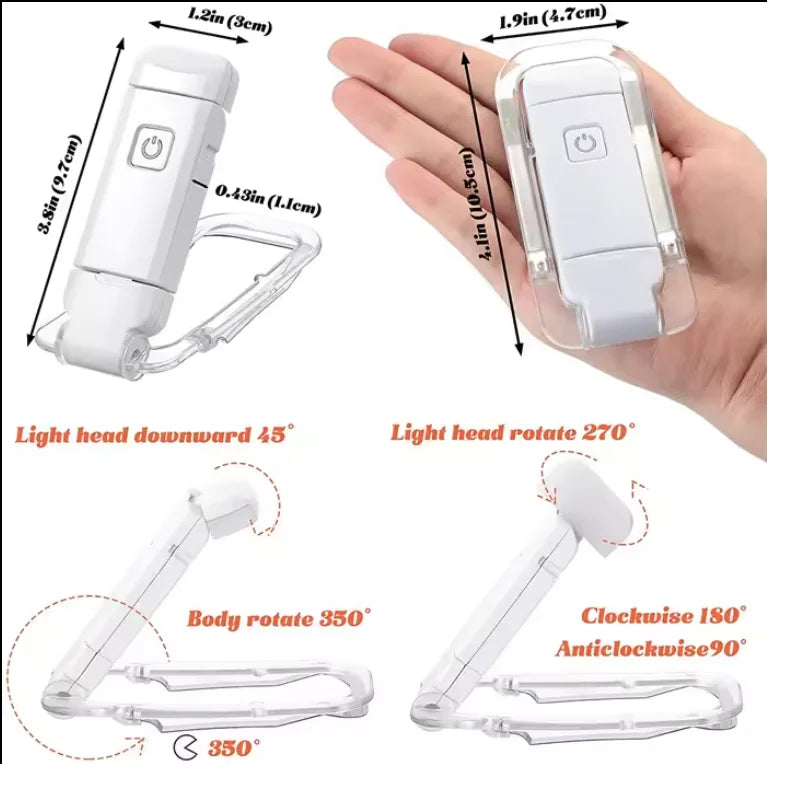 OSITE SKY Mini White Rectangle Shaped Plastic Body Cool-Warm White LED Bookmark Light Nine Modes Lightweight Foldable Free Standing Flexible USB Rechargeable Book Lights