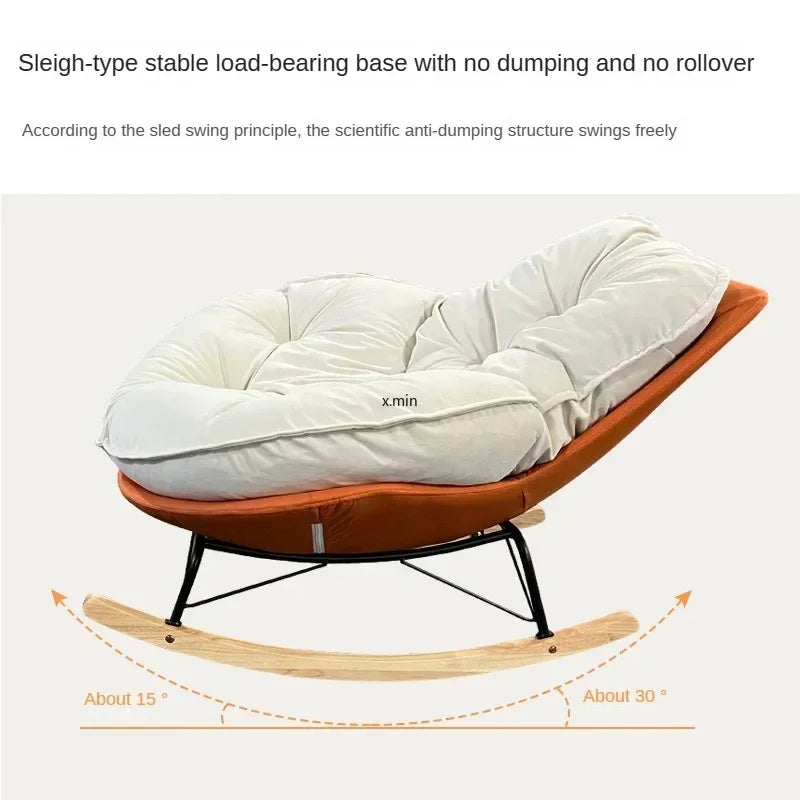 No-EN-Name-Null Indoor Antique Small-Large Lazy Upholstered Bionic Egg Shaped Soft Beige Faux Leather Cushion Orange Plastic Shell Penguin Black Iron Metal Frame Solid Wood Feet Kids Rocking Chairs /Colors-Beige/Orange/Black