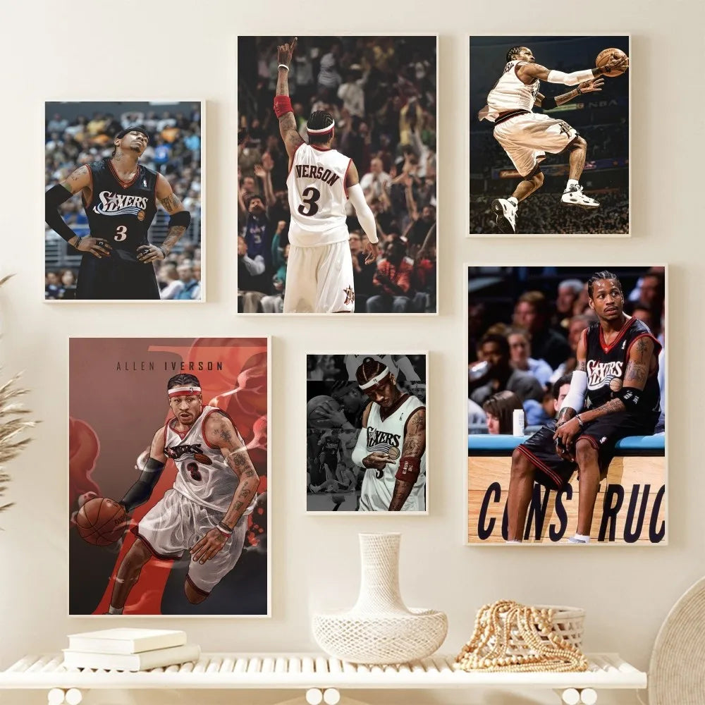 MAISTO Modern Waterproof Unframed HD Printed Multicolor Rectangle Shaped Basketball-Allen Iverson Sports Posters/Colors-Multicolor/Black/Fade-Dirt Resistant/Adhesive Tear-Stick