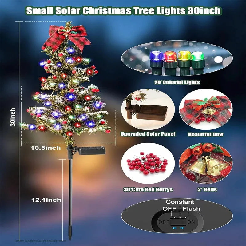 2 PCS Outdoor Solar-Powered Plastic-Polyester Body Decorative Red-Green Floral Christmas Trees Shaped Warm White LED Waterproof Pathway Holiday Ornaments Lights/Colors-Green/Red/Floral/Multicolor/Bulbs Included