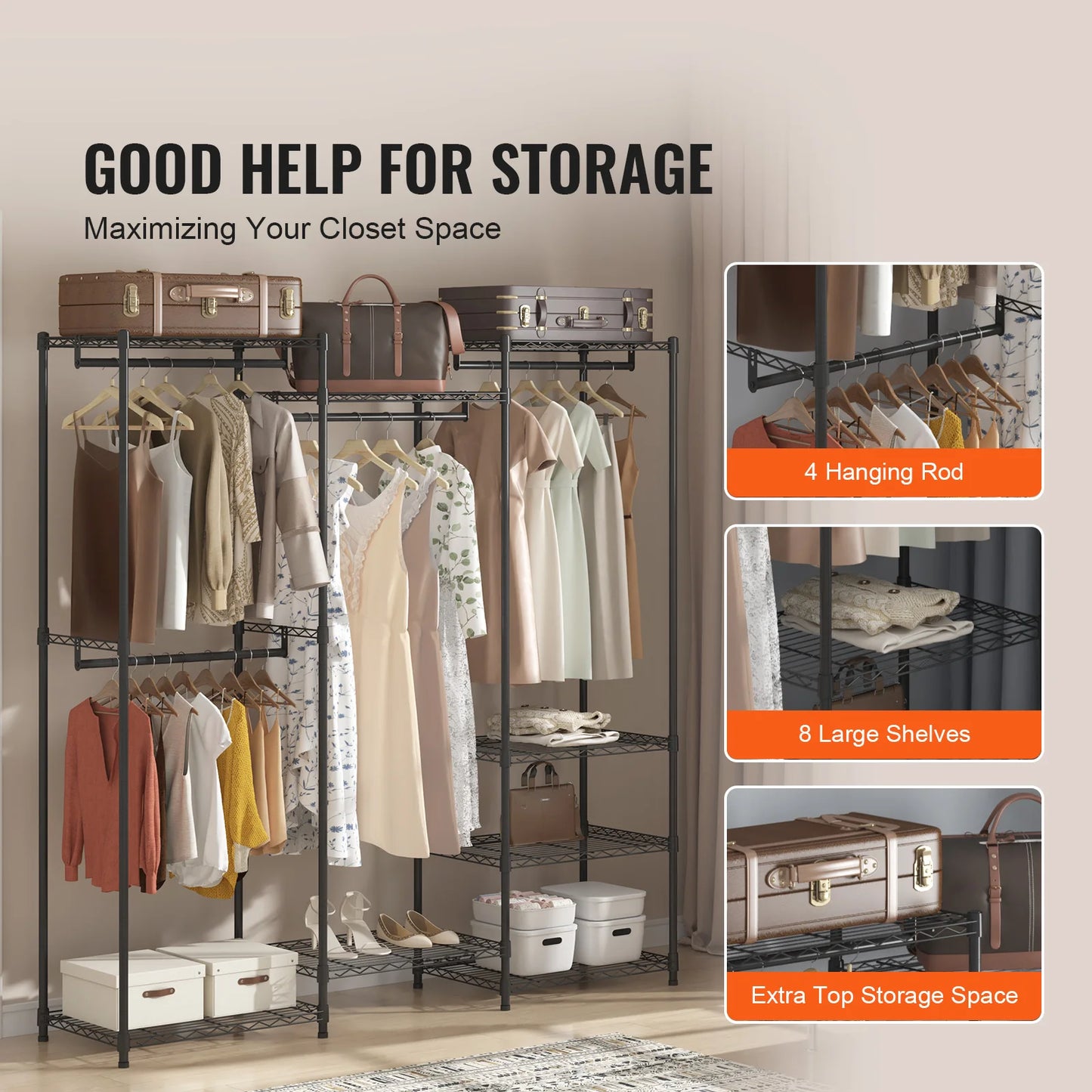No-EN-Name-Null Modern Black Steel Metal Customized Coat-Garment Racks