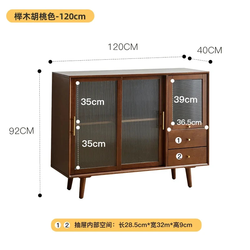 OEIN Modern Free-Standing Rectangle Shaped Brown Wood Panel Sideboard Two Glass Sliding Doors Buffet Cabinets /2 Drawers/Size: 120 X 40 X 92CM/14 Styles/Assembly Required