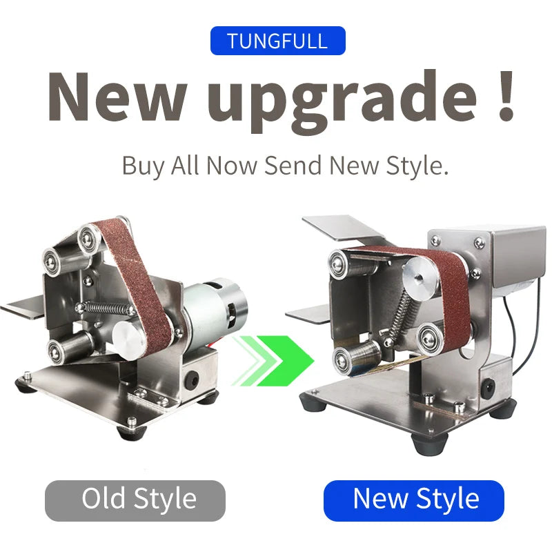 TUNGFULL Outdoor Waterproof Cover Polished Silver Stainless Steel Plated Full Body 7 Adjustable Speeds Control Gears AC-DC Powered Mini Electric Belt Sanders/Colors-Silver/Gray/Black/220V 110V/ US Plug/Electrical Components/Dust Cover