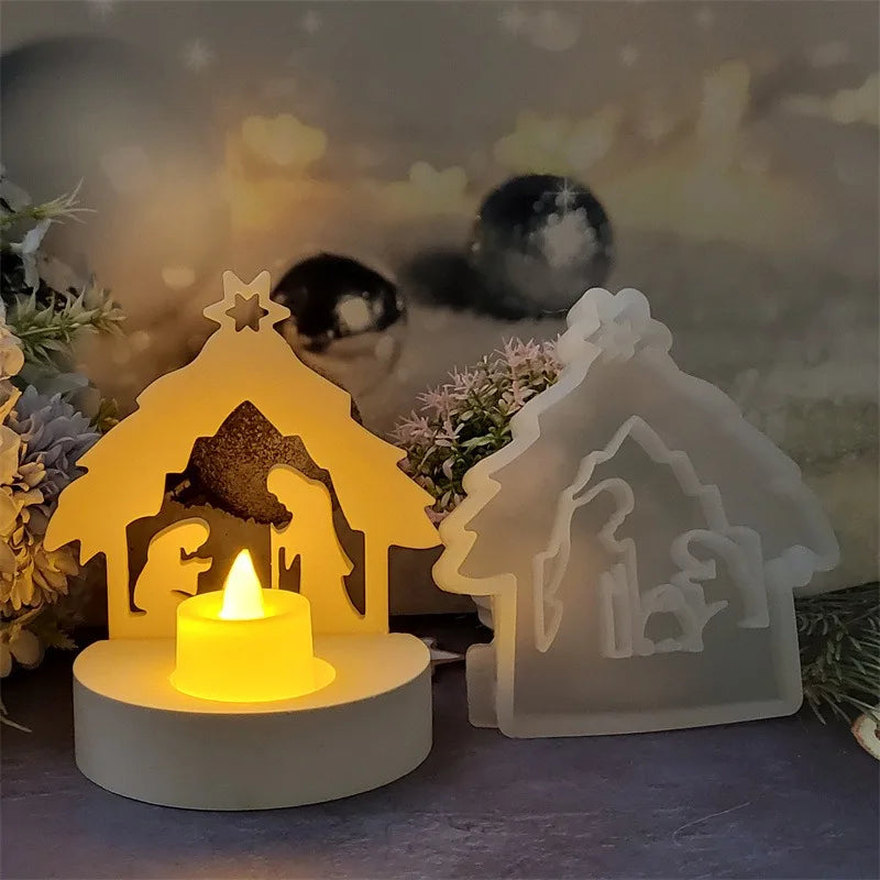 No-EN-Name-Null DIY Christmas Nativity Scene Of Mary-Joseph-Baby Jesus Birth In A Manger In A Stable Silicone Resin Milky White Craft Molds