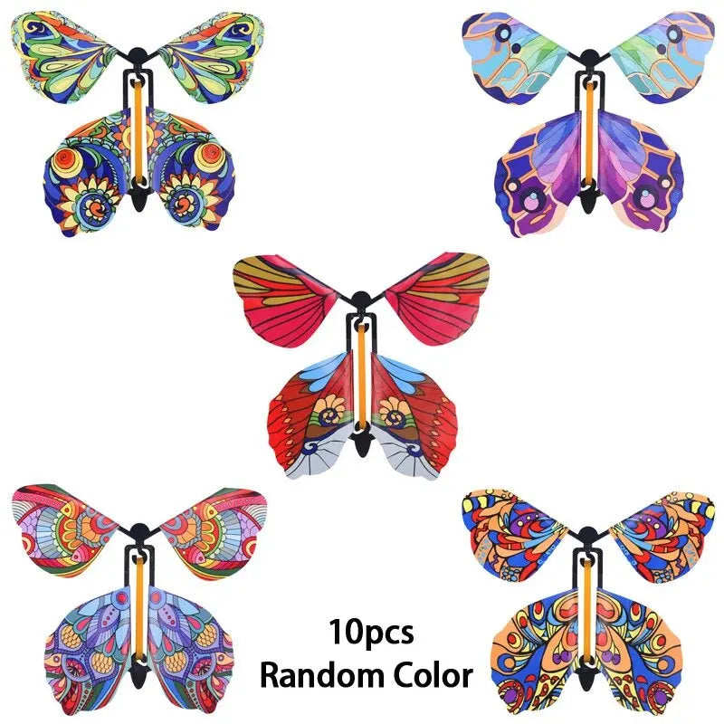 No-EN-Name-Null Kids 10 PCS Plastic Floral Multicolor Dots Funny Wind-Up Rubber Band Flying Butterflies Books Educational Toys /Ages: 3 Years Old-Older