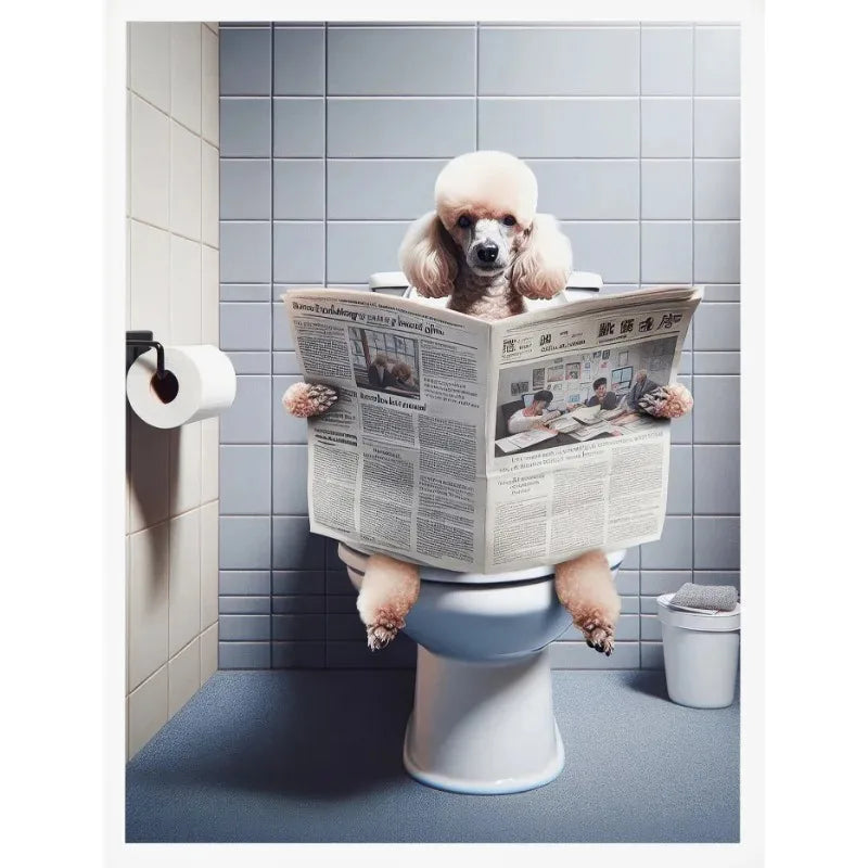 No-EN-Name-Null Modern Waterproof Handprinted Unframed Canvas Rectangle Shaped Abstract Funny Humorous Animals Bathroom Human-Like Sitting On The Toilet Wall Art Prints /Colors-White/Multicolor/Animals/Gray