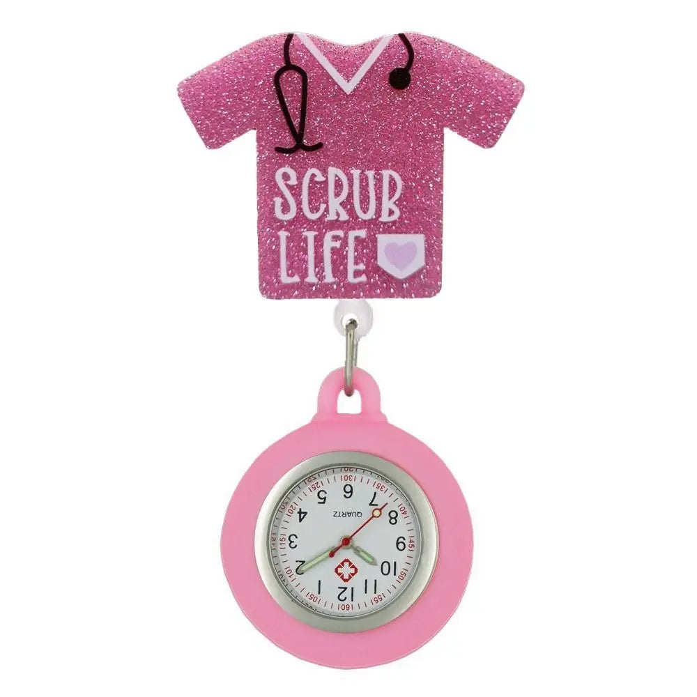 No-EN-Name-Null Adults Digital Movement Pink Plastic Round Cover Retractable Cartoon Anime-I'm Stuck On You!-2 Pink Band-Aid White Watch Face Arabic Numeral Nurse-Doctor Metal Fob Watch Brooches-Lapel Pins/ Colors-Pink/Black/Blue/Red/White/Multicolor/Dots
