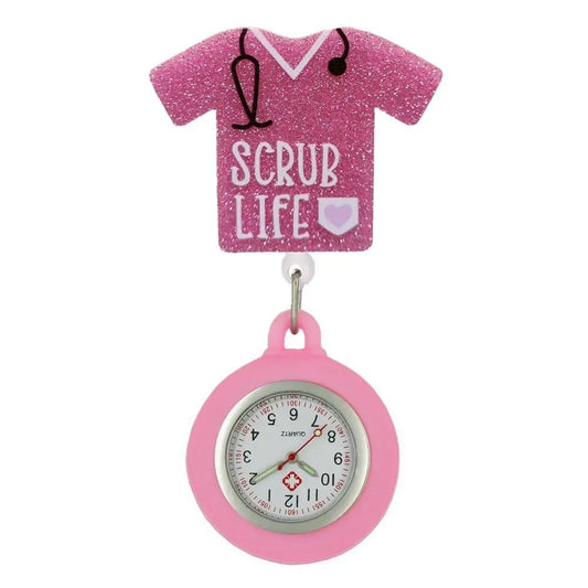 No-EN-Name-Null Adults Digital Movement Pink Plastic Round Cover Retractable Cartoon Anime-I'm Stuck On You!-2 Pink Band-Aid White Watch Face Arabic Numeral Nurse-Doctor Metal Fob Watch Brooches-Lapel Pins/ Colors-Pink/Black/Blue/Red/White/Multicolor/Dots