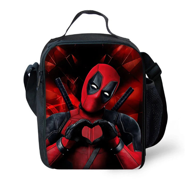 MINISO 3 PCS Waterproof Curved Back Nylon Fabric Cartoon Smiling Critters Super Hero Adjustable Straps-One Handle School Backpacks /Lunch Bags/Pencil Bag/Tablet Inserting Pocket/Water Bottle Pocket/Colors-Red/Black/Purple/Multicolor