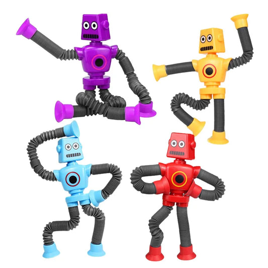 4 PCS Plastic Telescopic Suction Cup Hands-Feet Mini Cartoon Robot Extendable Arms-Legs Toys/Ages: 13-18 Years Old Adults/Colors-Purple/Blue/Gray/Red/Multicolor