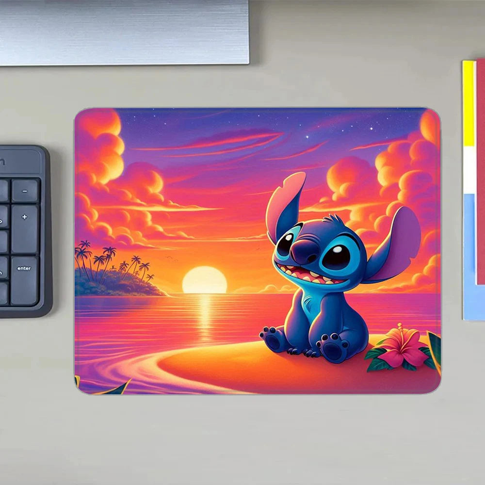 MINISO HD Printed Non-Toxic Small Blue-Multicolor Rectangle Thermal Transfer Anime Cartoon Stitch-Lilo In Space-Planets-Stars Themes Soft Non-Slip Natural Rubber Bottom Sealing Edges Computer Gaming Mouse Pads