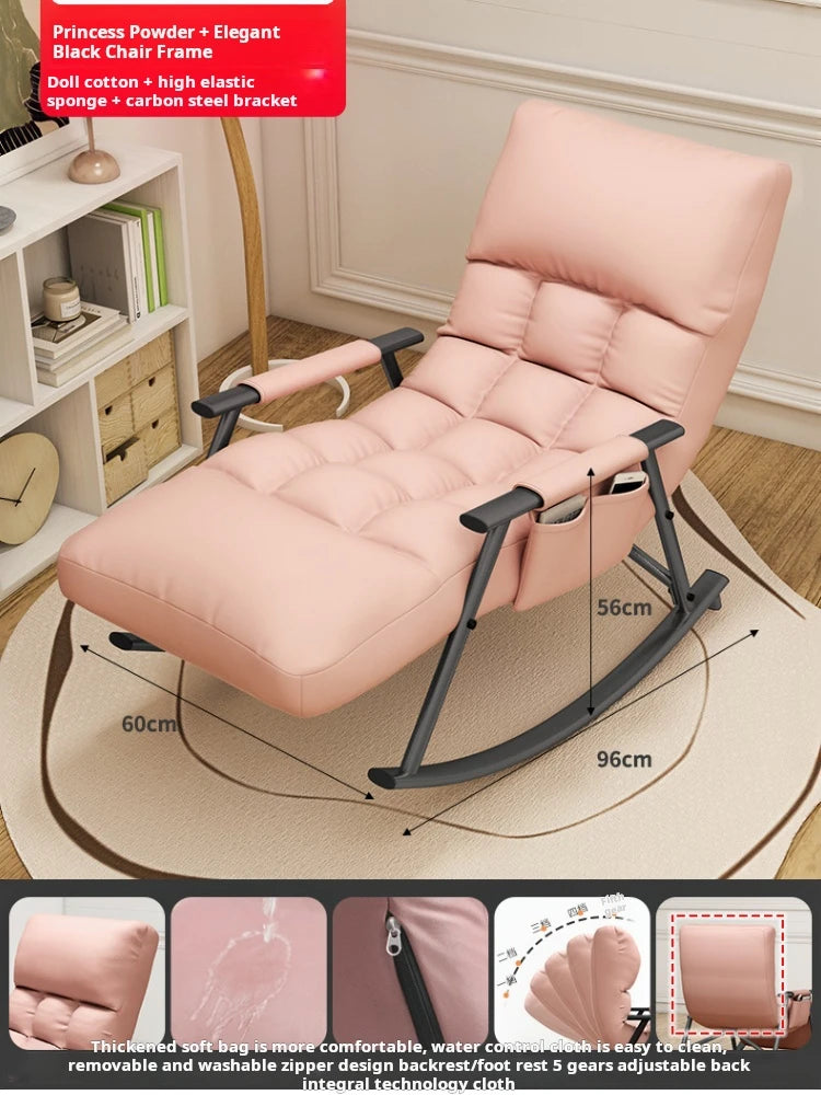 ANST Modern Adults Foldable-Adjustable Backrest-Five Gears Footrest-Armed Orange Faux Leather Polyester Fabric Triangle Stable Brackets Carbon Steel Base Nursery Rocking Chair/Colors-Orange/Blue/Pink/Gray