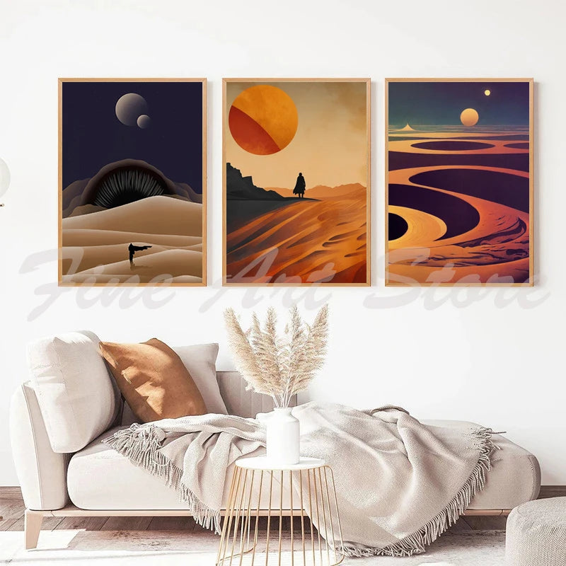No-EN-Name-Null Modern Unframed Canvas Watercolor Retro Movie Scene Dune Desert Travel Rectangle Wall Prints/ Colors-Orange/ White/ Beige/ Blue/ Brown