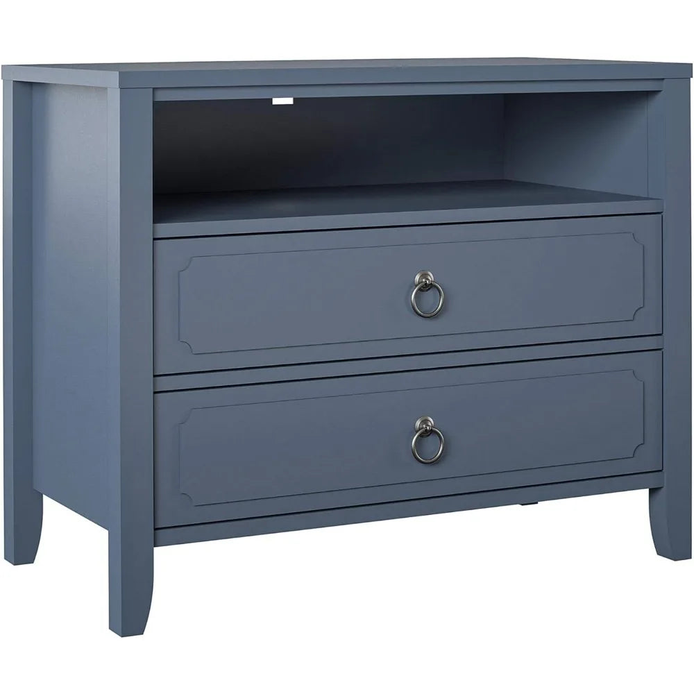 RUO WU Modern Her Majesty Blue Rectangle Shaped Solid Wood Two Drawers Bedside Nightstands/Colors-Mustard Yellow/Blue/Emerald Green/Lavender
