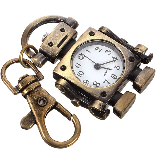 No-EN-Name-Null Adults Digital Movement Analog Display Bronze Metal White Face Black Numbers Cute Buckle Robot Shaped Hanging Keychain Watches/Colors-Bronze/White/Brown
