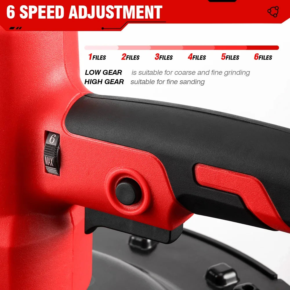 ONEVAN Indoor Black-Red Body Adjustable Speed Brushless Battery-Powered Electric Round Steel Plate Dry Wall Sanders/Batteries Included