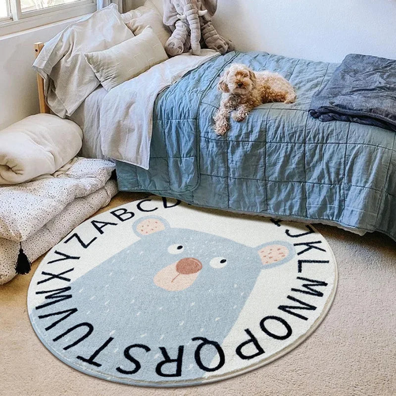No-EN-Name-Null Printed Non-Toxic Quick-Dry Round Cute Cartoon Gray Animal Cat-Rainbow-White Clouds Nice Day Memory Form Cushion Anti-Slip Bottom Rugs/Colors-Animals/Rainbow/Multicolor/White/Pink/Black/Dots/Yellow/Blue/Geometric