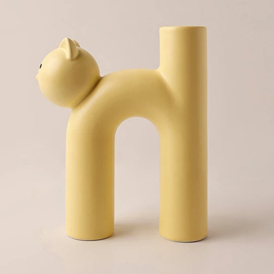 Creative Ceramic Flower Vase Cute Tubular Kawaii Cat Vase Room Home Desktop Decoration Art Ornament Gift Flowerpot Free Shipping