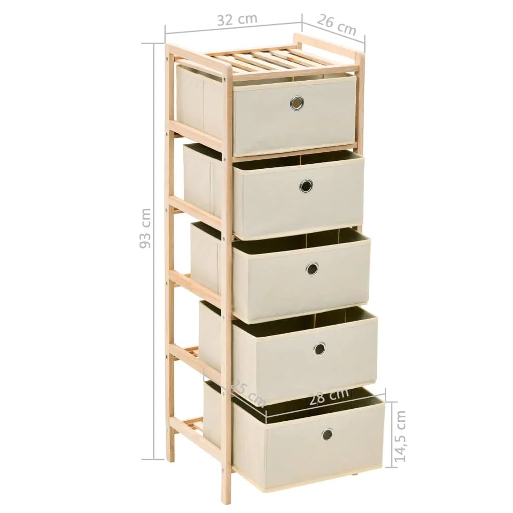 No-EN-Name-Null Modern Tall Square Shaped Solid Cedar Wood Frame Five Beige Polypropylene Fabric Household Storage Drawers