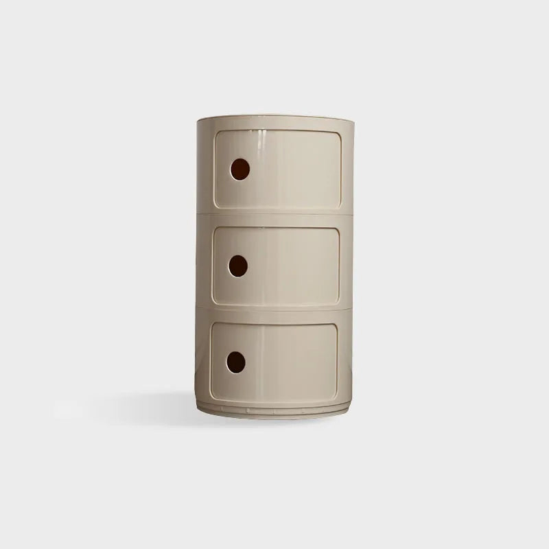 DECOPAI Modern Multicolor Waterproof Tall Plastic Round Shaped Small Narrow Three Sliding Drawers Nightstands /Multicolor