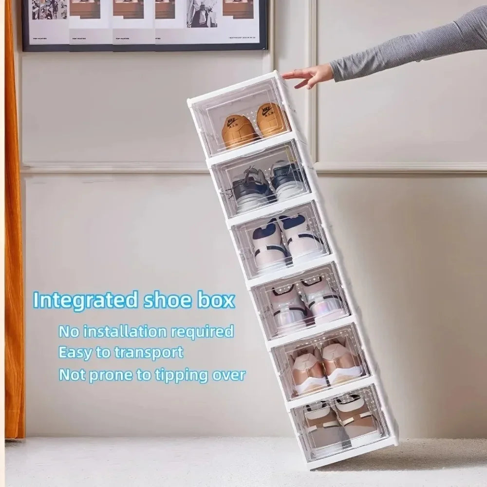 No-EN-Name-Null Modern 1-6 Tiers White Plastic Free-Standing Foldable Stackable Adjustable Transparent Clear Doors Integrated Shoe Racks/Storage Options