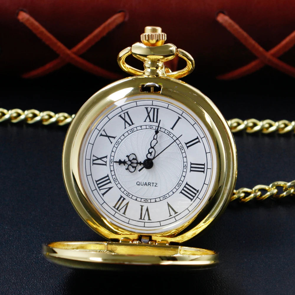SHUHANG Adults Antique Quartz Gold Round Shaped Acrylic Face Analog-Digital Display Black Roman Numeral Metal Alloy Case Necklace Chain-Pocket Watches