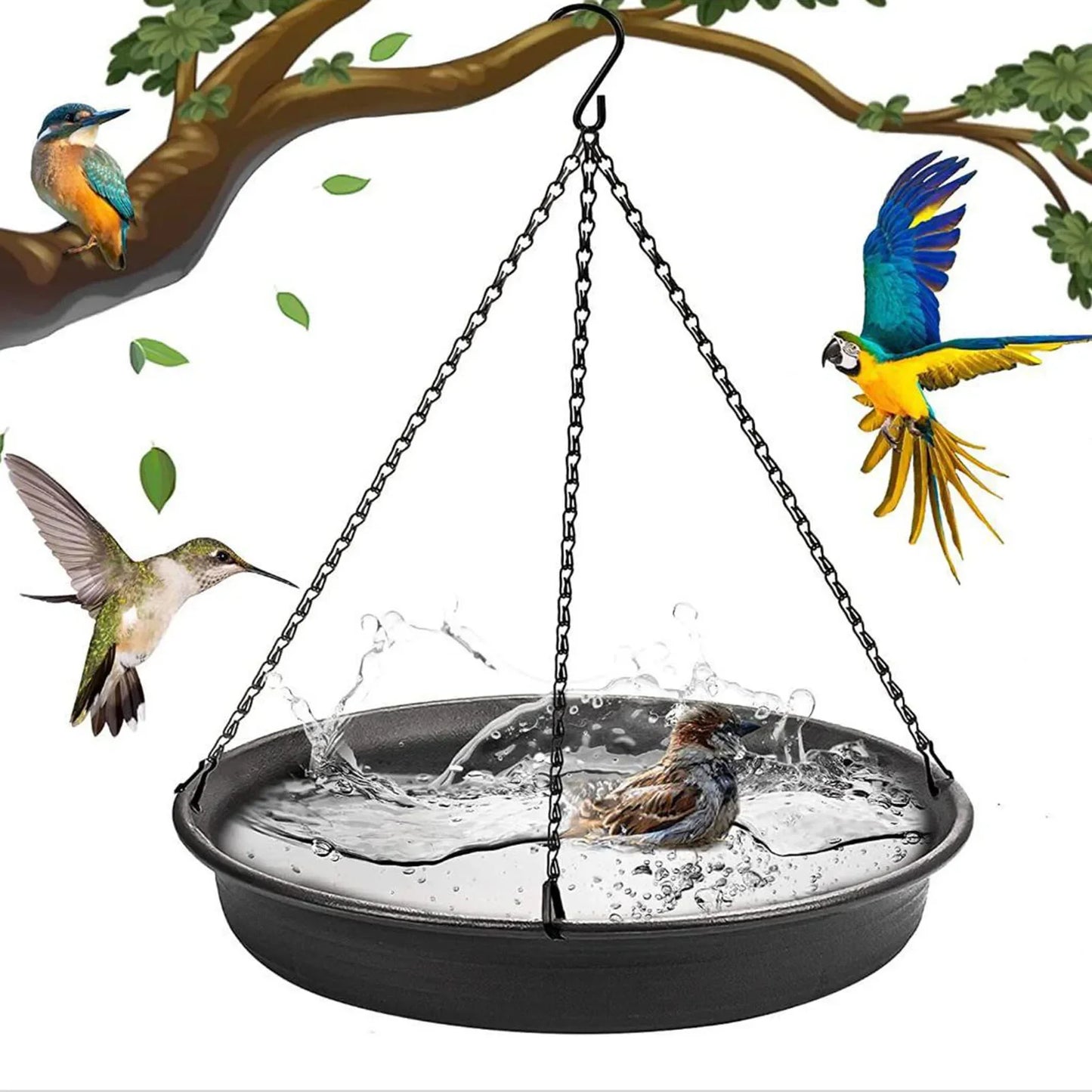 No-EN-Name-Null Outdoor Garden Hanging Black Metal Chains Round Plastic-Resin Small Bird Baths/Colors-Black/Gray/White/Multicolor/Floral/Brown