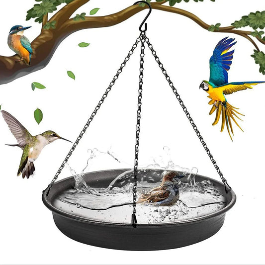 No-EN-Name-Null Outdoor Garden Hanging Black Metal Chains Round Plastic-Resin Small Bird Baths/Colors-Black/Gray/White/Multicolor/Floral/Brown