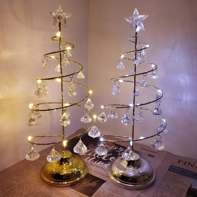 Acrylic Warm White LED Tabletop Fade-Wear-Resistant Christmas Tree  Round Metal Base Table Lamps/ Battery Operated /3-AA Batteries (Not Included)/On/Off Switch/Colors-Gold/White/Clear/Silver