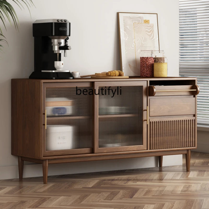 Nordic Solid Ash Wood Storage Dining Side Cabinet/3 Drawers/Colors-Black/Brown