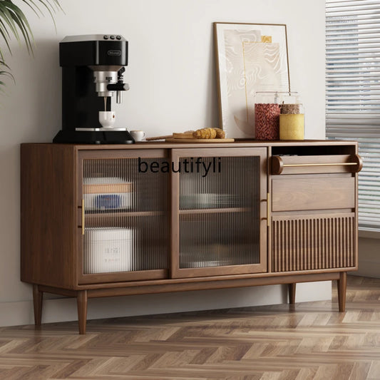 Nordic Solid Ash Wood Storage Dining Side Cabinet/3 Drawers/Colors-Black/Brown