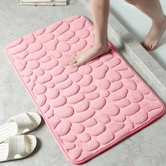 1pc Non-Slip Memory Foam Velvet Cobblestone Bathroom Mats/Colors-Pink/Gray/Beige/Blue