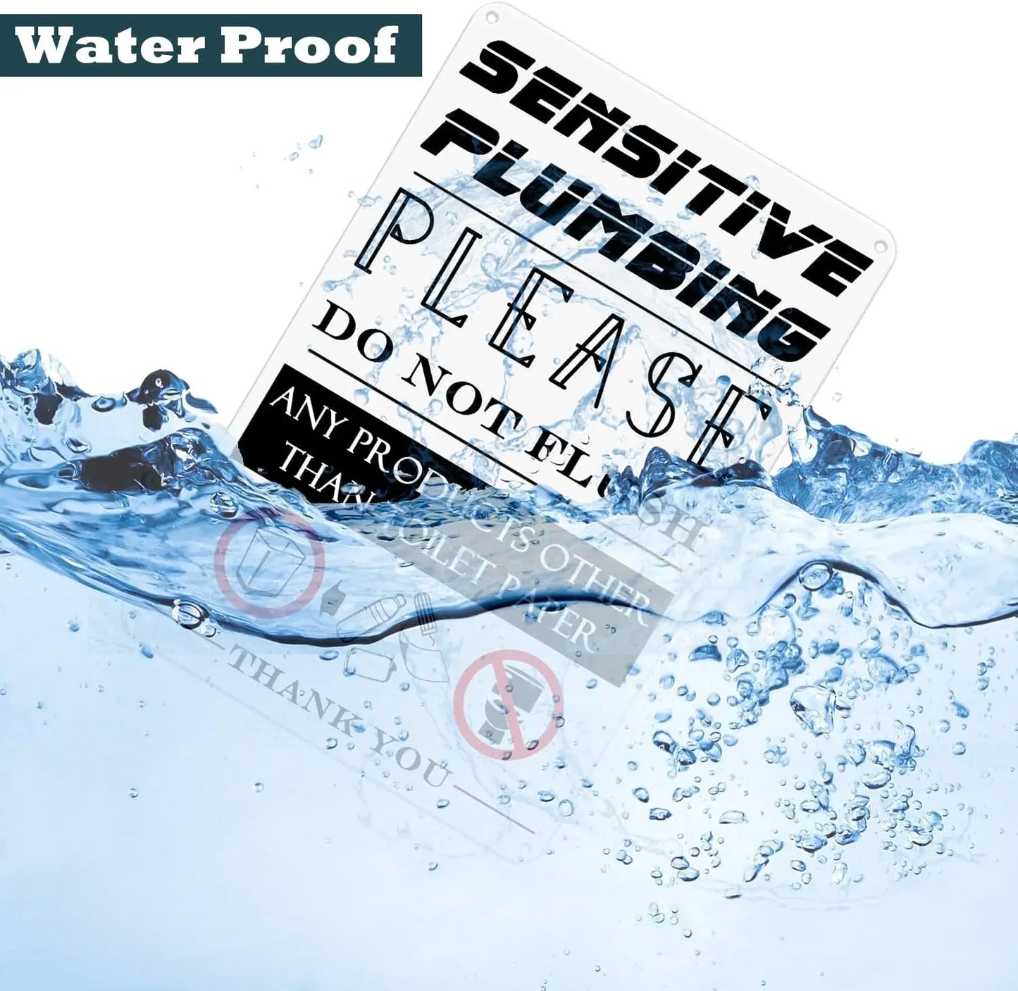 No-EN-Name-Null Waterproof Rust-Proof Round Corners White-Black-Red Rectangle Funny Saying Sensitive Plumbing-Please Do Not Flush-Any Products Other Than Toilet Paper-Thank You-Bathroom Tin Metal Novelty Signs