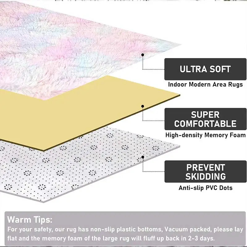 FORSWAN Kids Indoor Modern Soft Plush Heart Pattern Polyester Fabric Non-Slip Plastic Bottom Rectangle Shaped Rugs/Green Grass/Pink/Camel/ White/Tie Dye/Rainbow/Multicolor