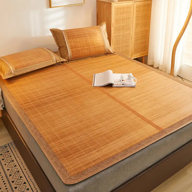 GRASPDREAM Old Fashion Reversible Brown Rattan Bamboo Straw Double Bed Size Under Mattress Protectors/Colors-Brown/Beige/Striped