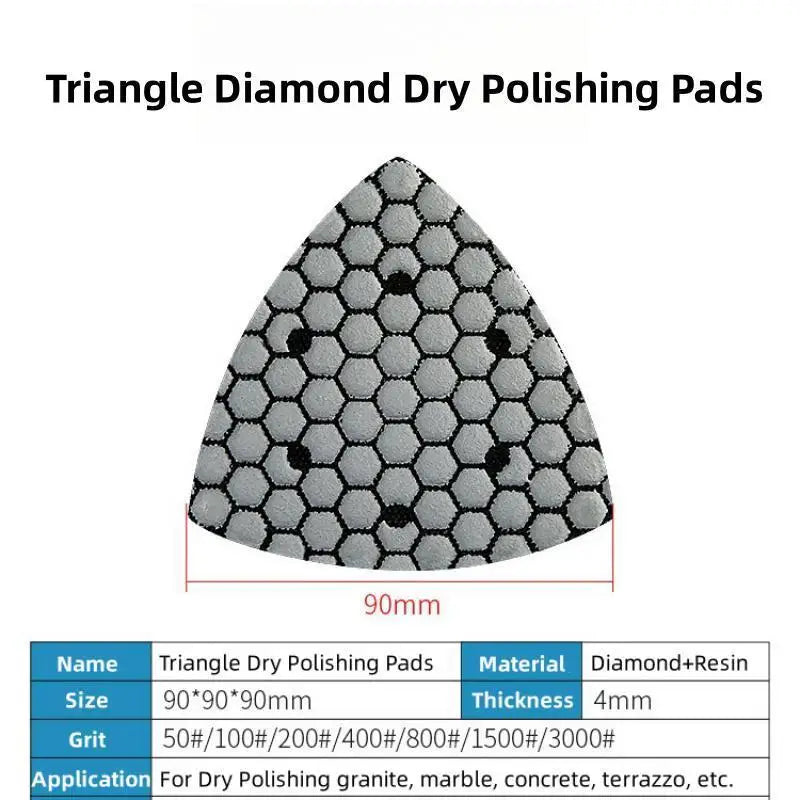 OKERQI 7 PCS Soft Flexible Multicolor Triangle Resin-Diamond Dry Abrasive Marble-Granite-Concrete Stone Sanding Coarse to Fine Polishing Pads Sets/Colors-Multicolor/Geometric/Gray/Size: 90 x 90 x 90mm