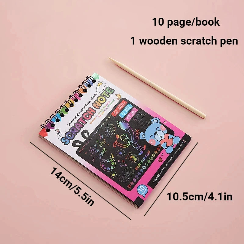 No-EN-Name-Null Kids Coloring-Paint Learning Magic Rainbow Scratch Off Paper Cards Note Books Craft Kits /Colors-Green/Yellow/Pink/Blue/ Ages-3 Years Old-Older