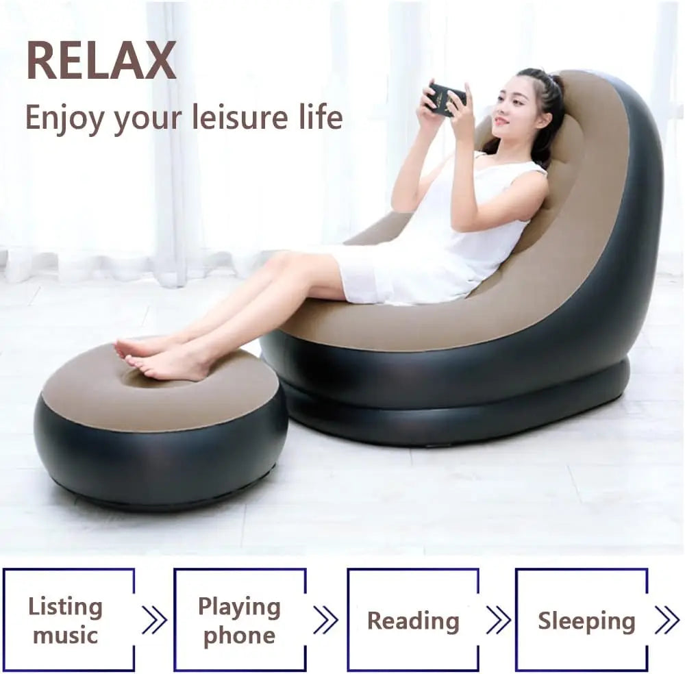 HLAMDER Indoor-Outdoor Air Inflatable Soft Lazy Synthetic Polyester Fabric Foot Stools-Swing Bean Bag Chairs /Colors-Multicolor/Gray/Black/Beige/White/ Orange/With-Without Inflate Tool