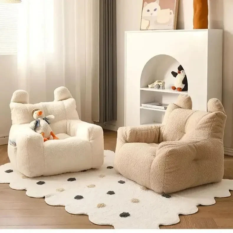 No-EN-Name-Null  Kids Modern Frameless Upholstered Padded Soft Fleece White Polyester Fabric One Side Pocket Bean Bag Chairs/Ages: 3-8 Years Old/Colors-Beige/White/Pink/Gray/Yellow/Multicolor