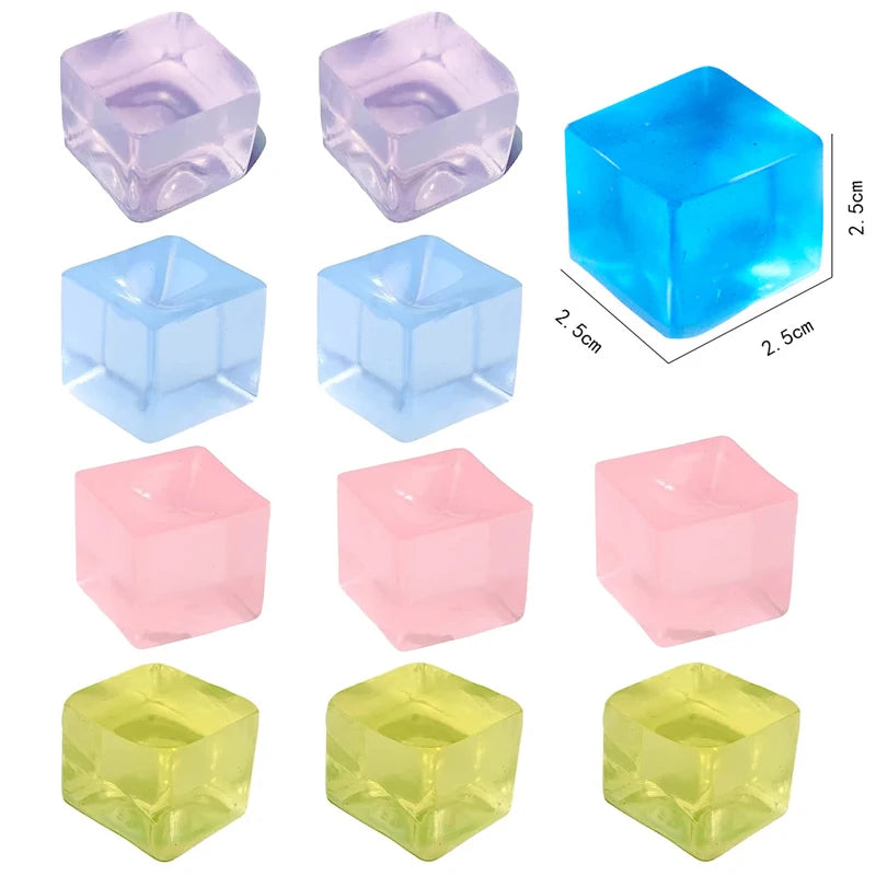 Preschool Rainbow Adults TPR Squishy Plastic Synthetic Rubber Multicolor Ice Cube Squeeze Activity Toys ( Don't Eat) /Ages: 13-18 Years Old + Older /Colors-Pink/Blue/Purple/Clear/Green/Multicolor/10-20-50 Assorted PCS