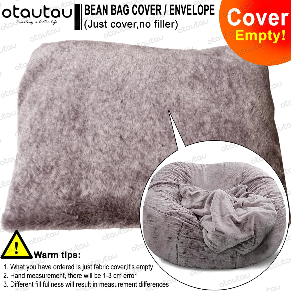 OTAUTAU Velvet Giant Bean Bag Chair Outside Slipcover/Size: 200cm x 230cm(78''dia)/Colors-Gray/White/Pink