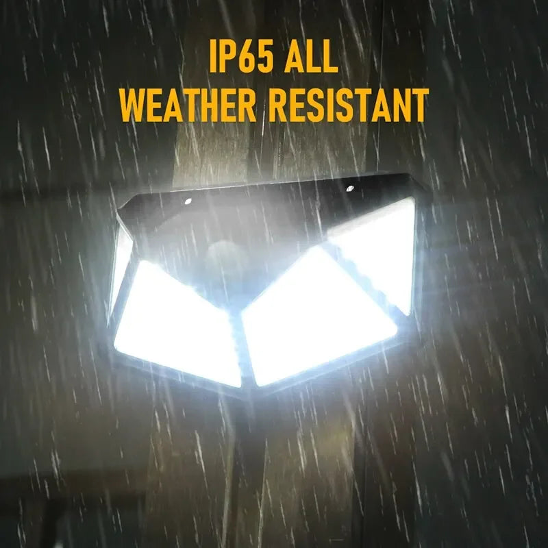 XIWANGFIRE Outdoor Black-White Plastic Body Human Induction Three Intelligent Control Modes Cool White 100 LED Solar-Powered Wall-Mounted Emergency PIR Motion Sensor Flood-Spot Lights