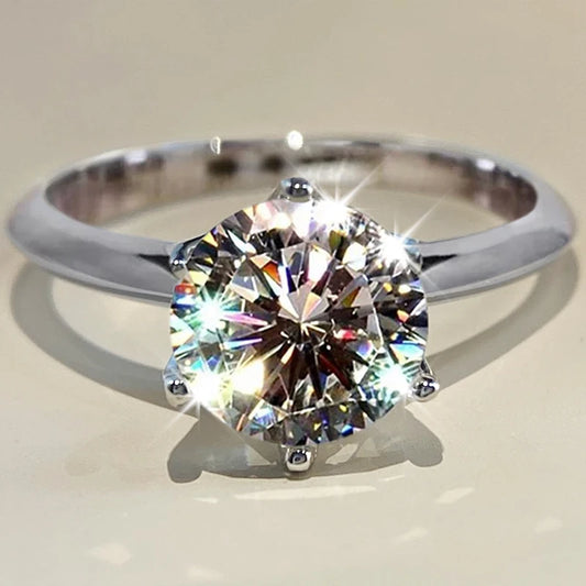 STYLEVER Adult Women Cute Romantic Round Sterling Silver Metal Clear White Prong Setting Diamond Moissanite Stone Solitaire Band Fine Size 6 Rings/Colors-Silver/White/Clear