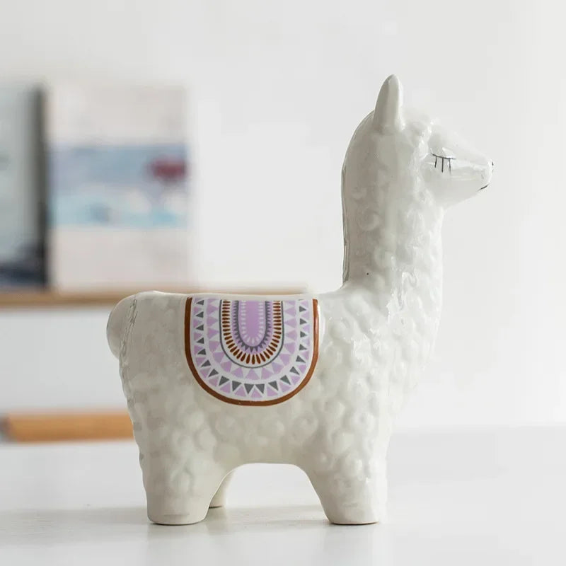 No-EN-Name-Null Home Garden Unglazed Ceramic Blue Cute Cartoon Alpaca-Owls Animal Mini Succulent Desktop Flower Pots Planters /Colors-Red/White/Blue/Gold/Animals