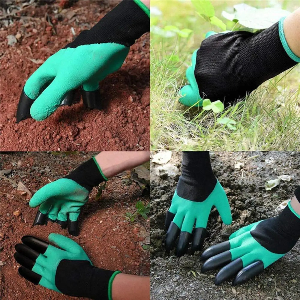 No-EN-Name-Null Outdoor Adults Waterproof Green Removable Black 8 Plastic Claw Tips Puncture Resistant Elbow Length Cotton Digging Gloves Gardening Accessories /Colors-Green/Purple/Black/White/Multicolor