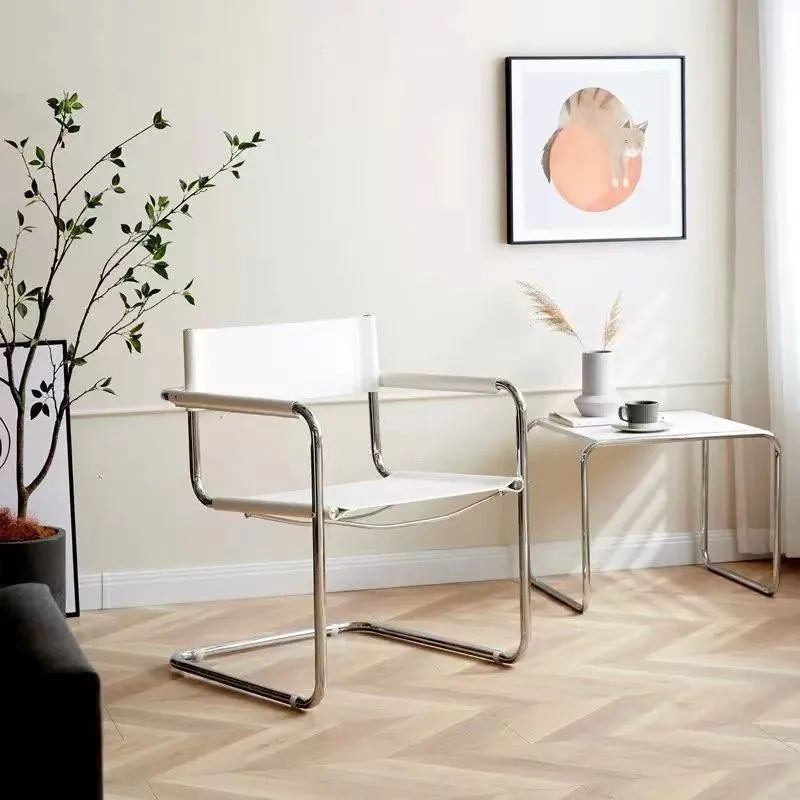 MLING Modern Silver Stainless Steel Metal Armchair Frame Orange Upholstered Padded Saddle Faux Leather Kitchen-Dining Room Chairs/Colors-Brown/White/Black/Red/Orange