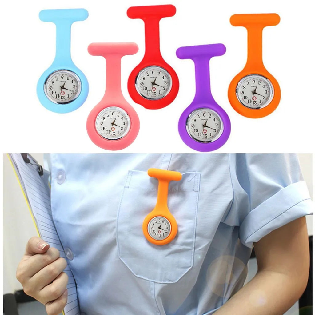 No-EN-Name-Null Adults Waterproof Quartz Small Acrylic Face Round Analog Display Yellow Silicone-Rubber Cover Metal Case Locked Pin Pocket Watches/Colors-Red/White/Yellow/Light Blue/Orange/Pink/Purple/Black/Blue/Light Green/Batteries Included