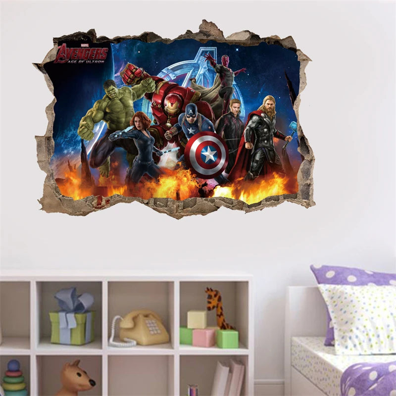 MINISO Kids 3D Plastic PVC Movie-TV Superheroes Broken Marvel Avengers Wall Art Stickers/Colors-Multicolor