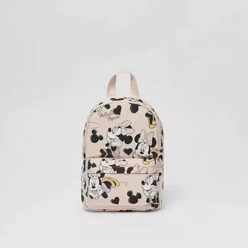 Disney Kids Waterproof Pink Nylon Fabric Printed Minnie Mouse Design Single Compartment Two Shoulder Straps-Handle School Backpacks/Pink/Multicolor